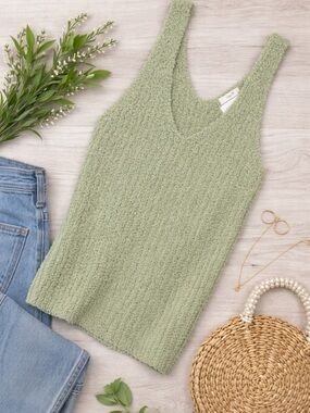 Cottagecore Sage Green Fuzzy Knit Tank Top Blu Pepper Cozy Life Size L NWT